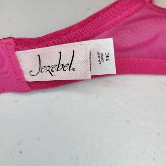 JEZEBEL Y2K Hot Pink Padded Underwire Bra 34C Faux Zipper Cups - Picture 11 of 12